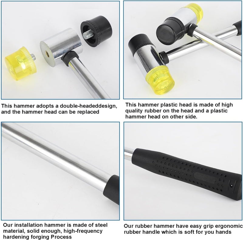 Ragyzity Rubber Hammer, 2Pcs 25mm/35mm Double-Faced Soft Hammer Mallet with 8Pcs Replacement Heads Kit, Non-Slip Rubber Handle Replaceable for Leather Crafts Watch Jewelry Flooring Installation - Image 3